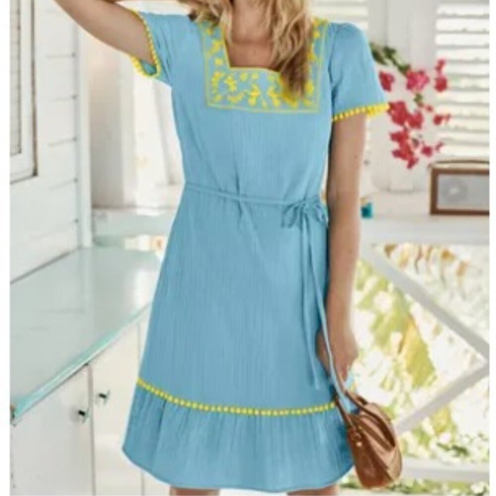 BODEN Mini Dress Size 2 Bernadette Embroidered Light Blue $119